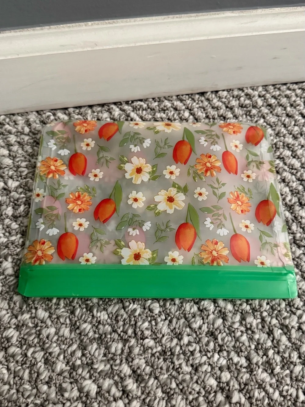 Reusable Floral Silicone Storage Bag - Green, Orange Tulip Design (small tear)